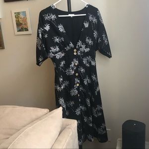 Black floral print v neck dress
